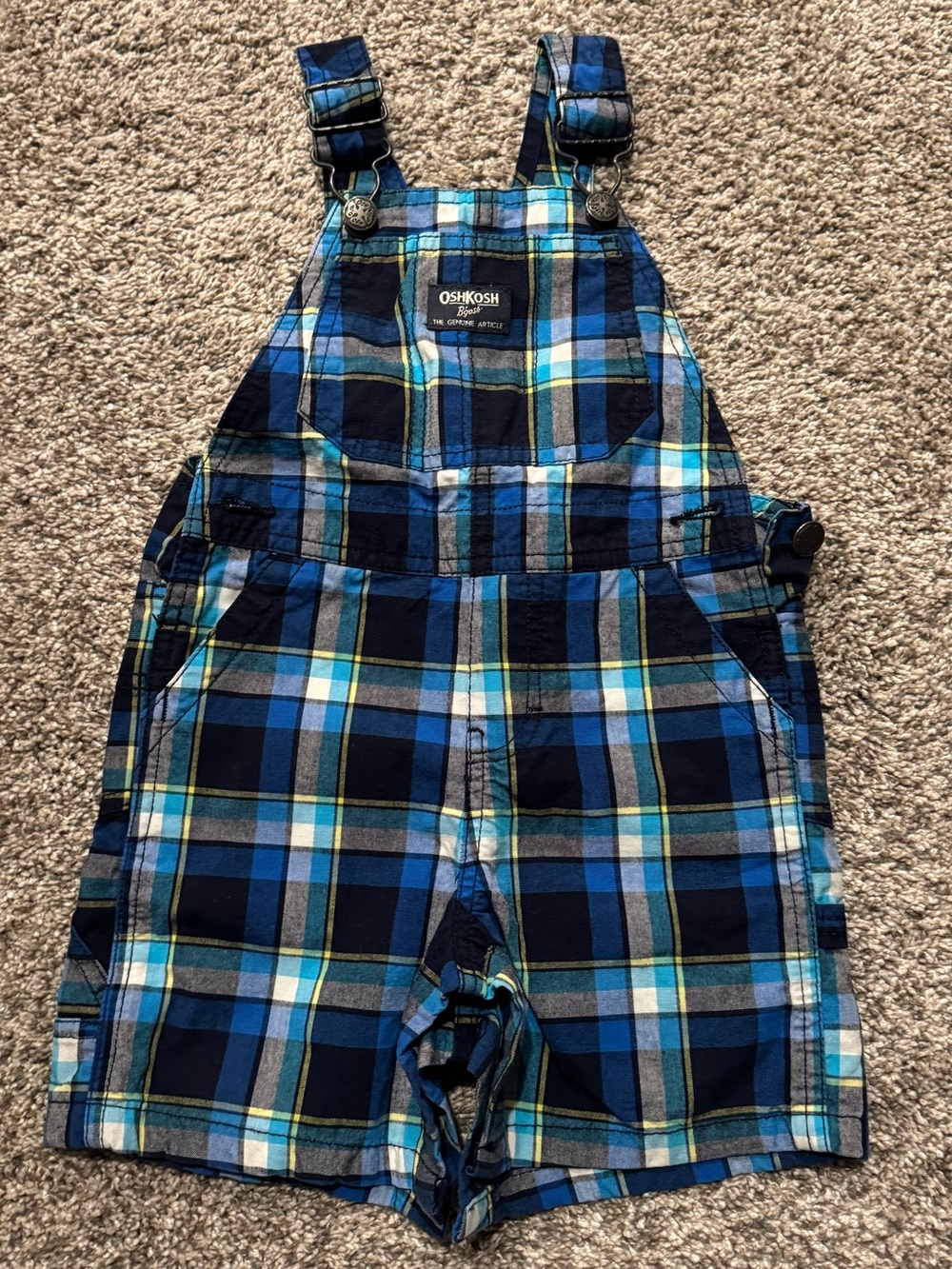 OshKosh B'gosh Blue Plaid Shortall Overalls